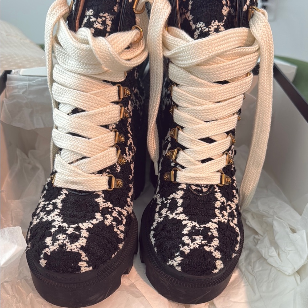 Black and White Lace-Up Women's Boots